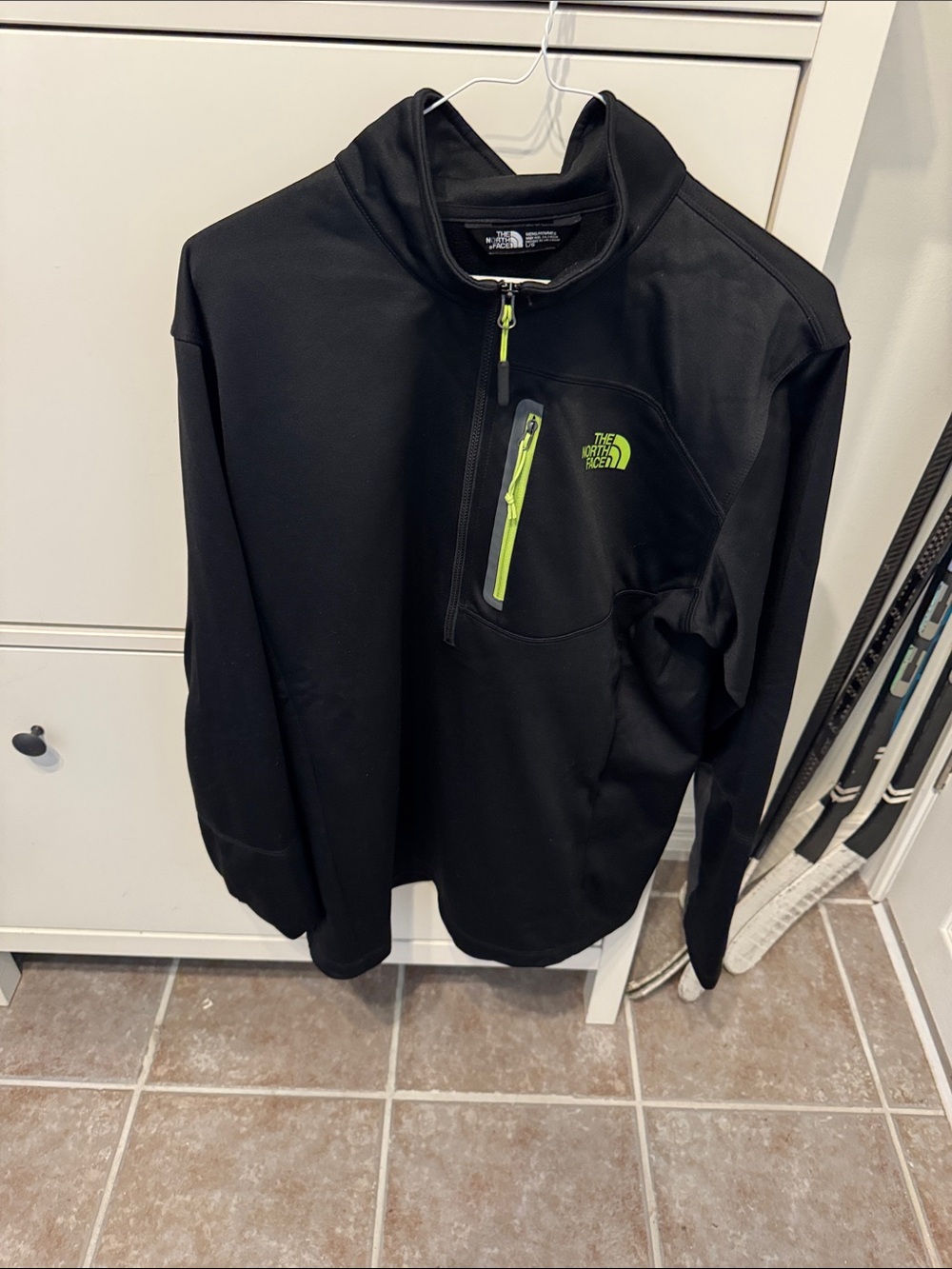 The North Face Black Pullover Jacket with Lime Zip Detail